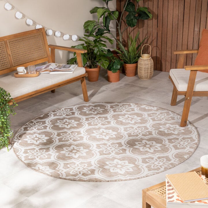Rond buitenkleed - Rio Flower Beige