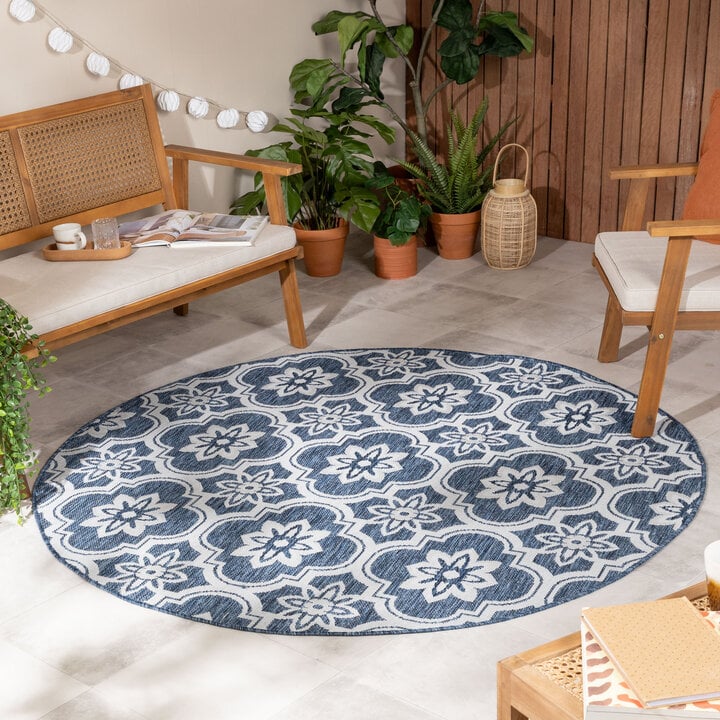 Rond buitenkleed - Rio Flower Donkerblauw