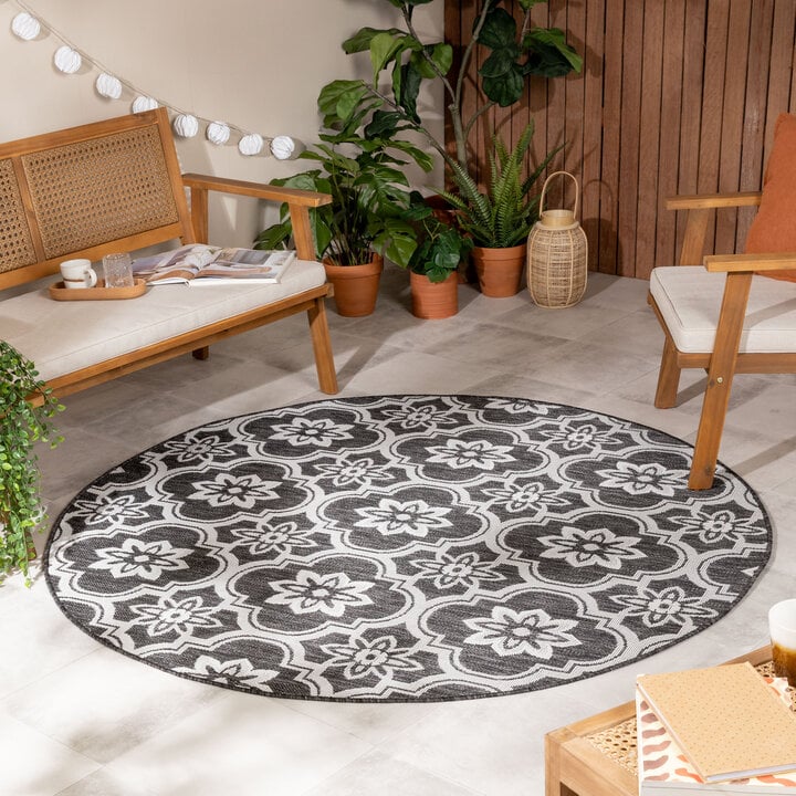 Rond buitenkleed - Rio Flower Zwart