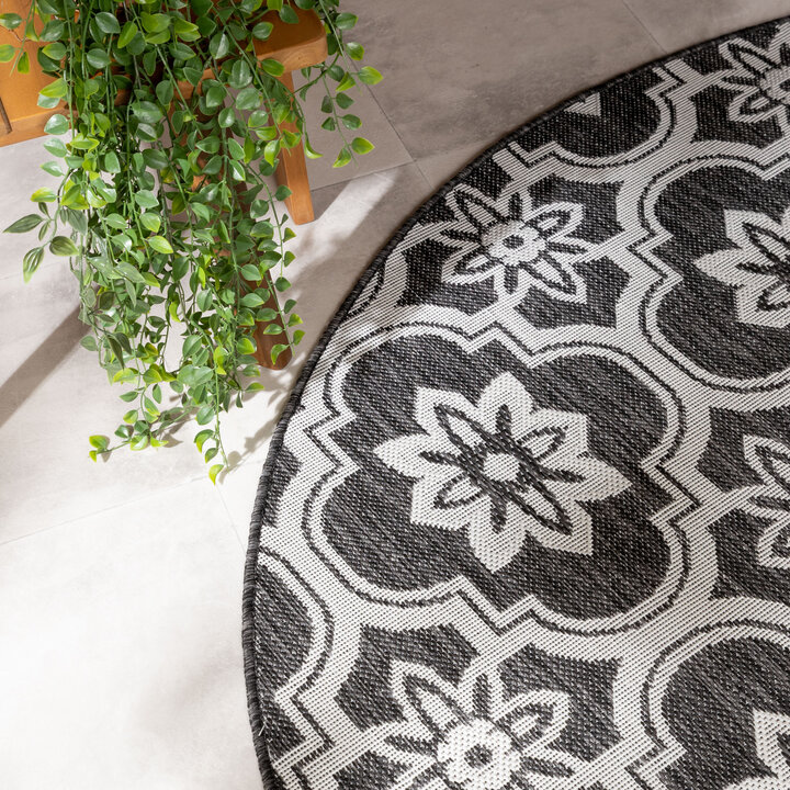 Rond buitenkleed - Rio Flower Zwart - 1