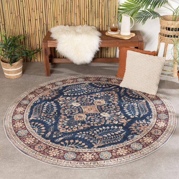 Rond vintage buitenkleed - Santo Flora Blauw 