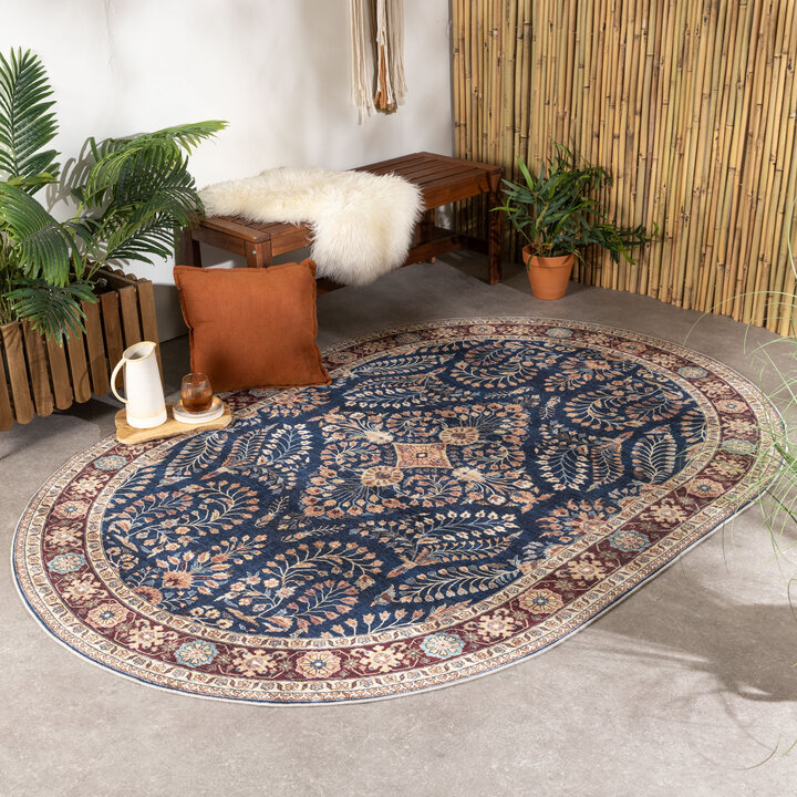 Ovaal vintage buitenkleed - Santo Flora Blauw
