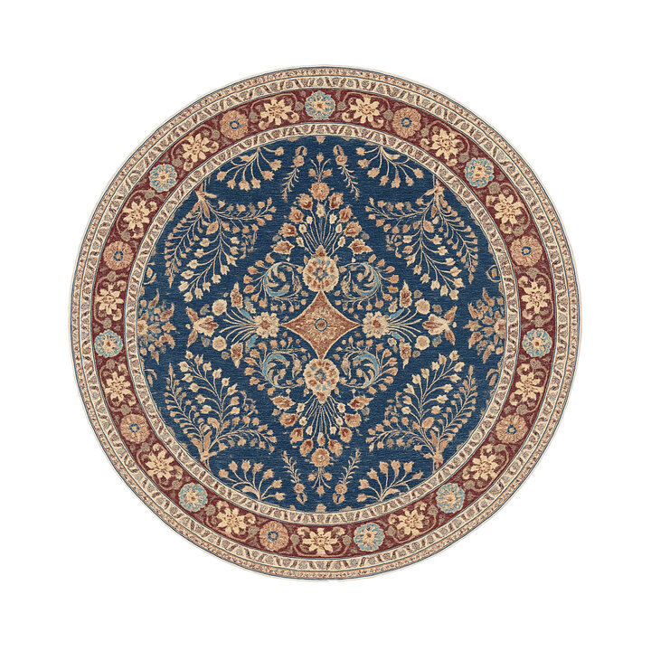 Rond vintage buitenkleed - Santo Flora Blauw  - 1