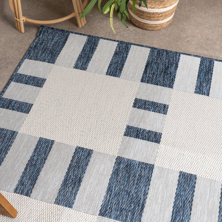 Geometrisch buitenkleed - Faro Tiles Blauw  - 1