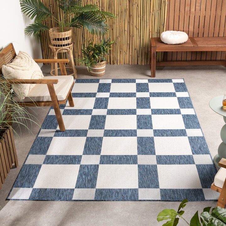 Geometrisch buitenkleed - Faro Blocks Blauw 