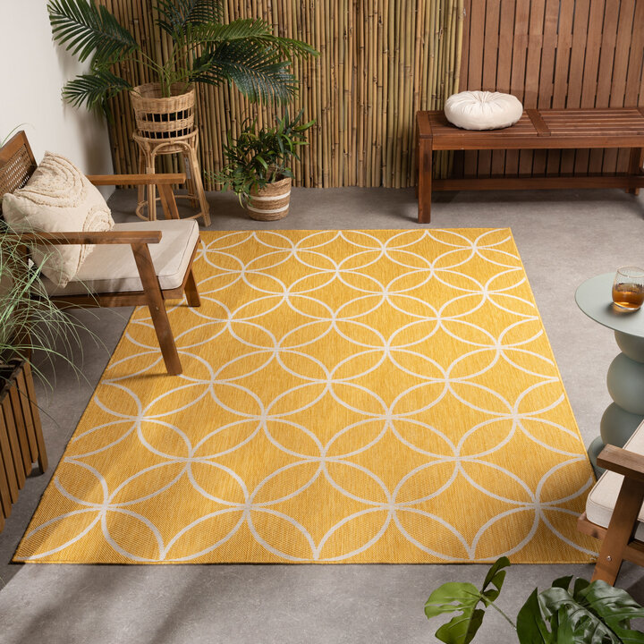 Geometrisch buitenkleed - Faro Ripple Geel 