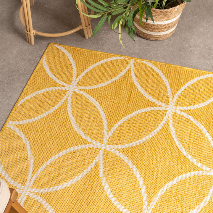 Geometrisch buitenkleed - Faro Ripple Geel  - 1