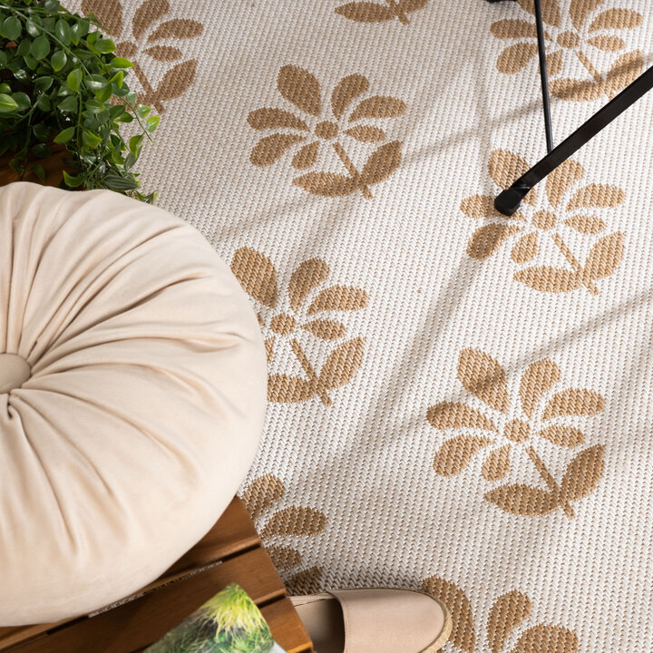 Jute buitenkleed - Como Flower Creme/Beige  - 2