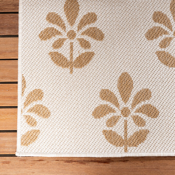 Jute buitenkleed - Como Flower Creme/Beige  - 4