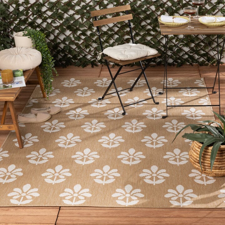 Jute buitenkleed - Como Flower Beige/Creme 
