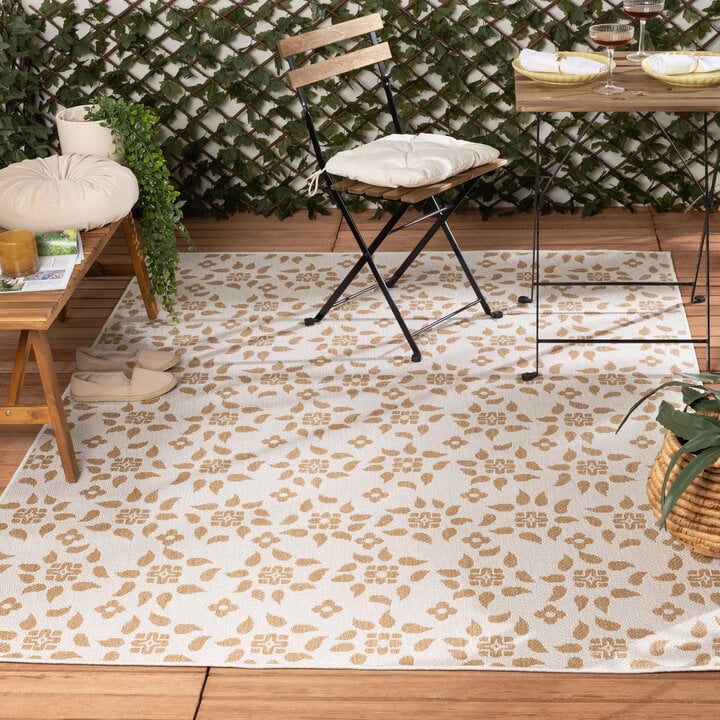 Jute buitenkleed - Como Floral Creme/Beige
