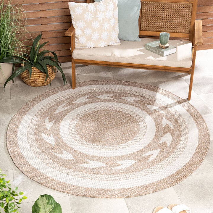 Rond jute buitenkleed - Nusa Orbit Beige/Creme