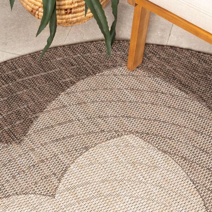 Rond jute buitenkleed - Nusa Flower Bruin/Beige  - 1