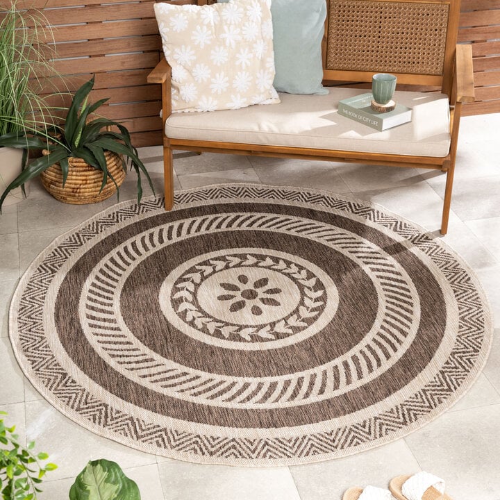 Rond jute buitenkleed - Nusa Medallion Bruin/Beige 