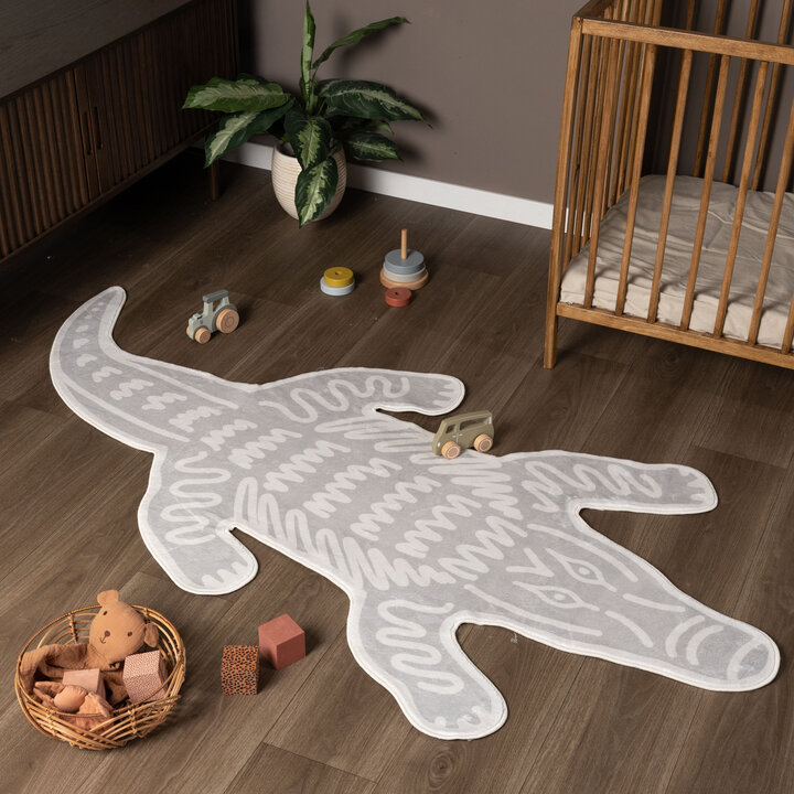 Wasbaar kindervloerkleed - Raf Croco Grijs