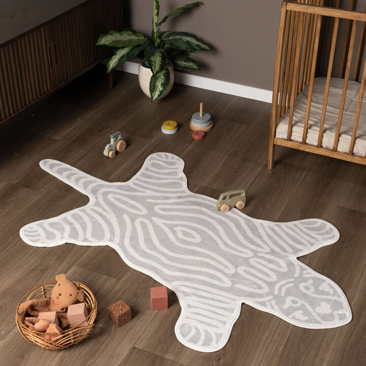 Wasbaar kindervloerkleed - Raf Tijger Grijs 