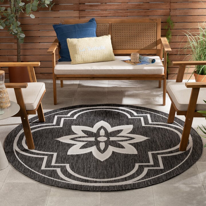Rond buitenkleed - Isla Medaillon Zwart/Wit