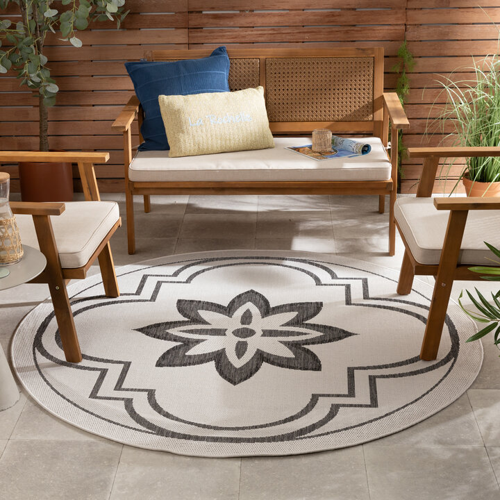 Rond buitenkleed - Isla Medaillon Wit/Zwart