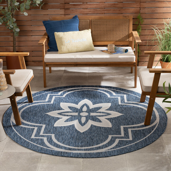 Rond buitenkleed - Isla Medaillon Blauw/Wit