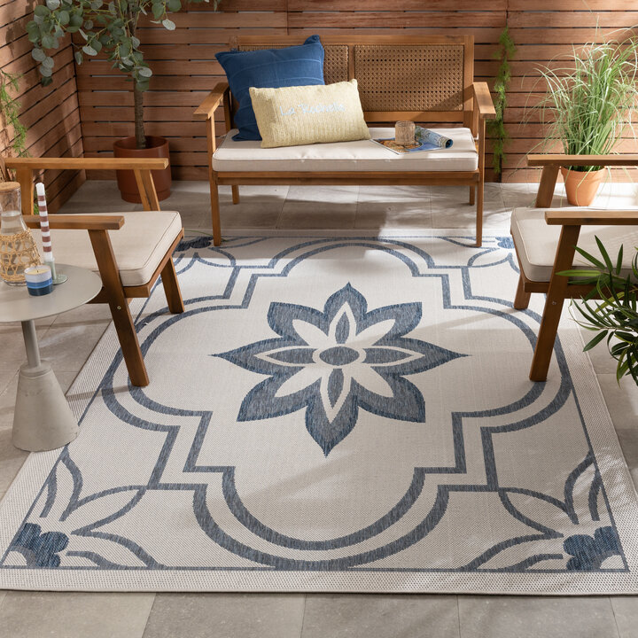 Buitenkleed - Isla Medaillon Wit/Blauw