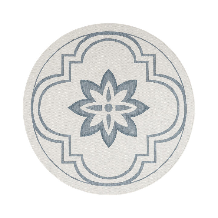 Rond buitenkleed - Isla Medaillon Wit/Blauw - 1