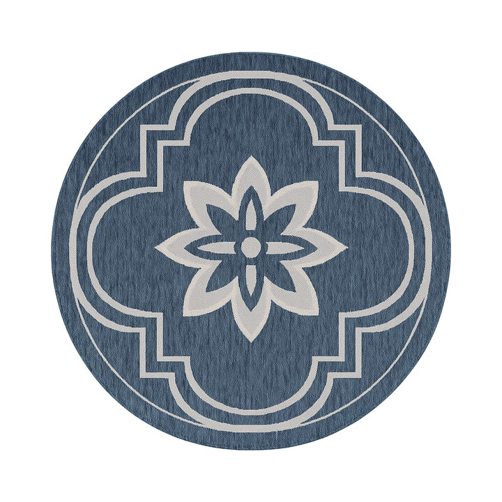 Rond buitenkleed - Isla Medaillon Blauw/Wit - 1