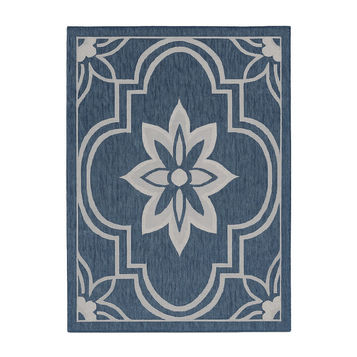 Buitenkleed - Isla Medaillon Blauw/Wit - 1