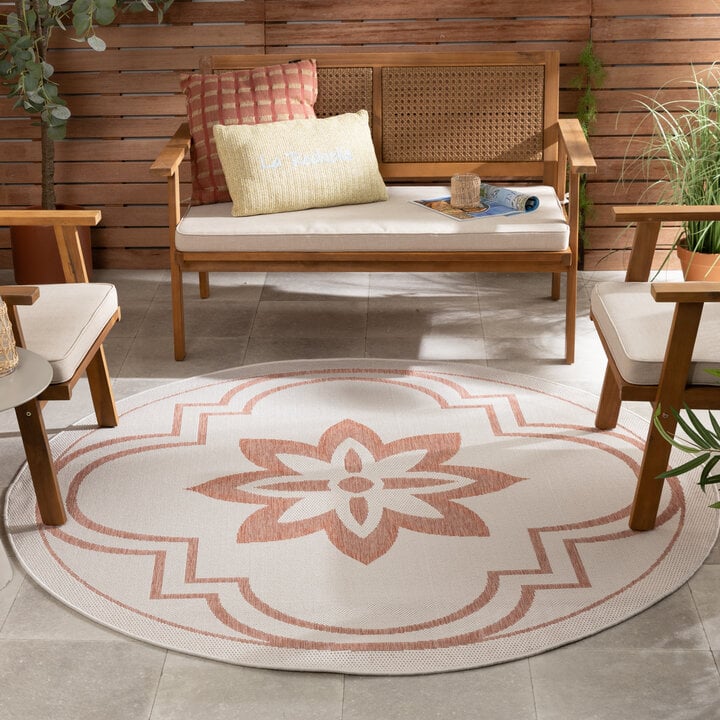 Rond buitenkleed - Isla Medaillon Wit/Roze