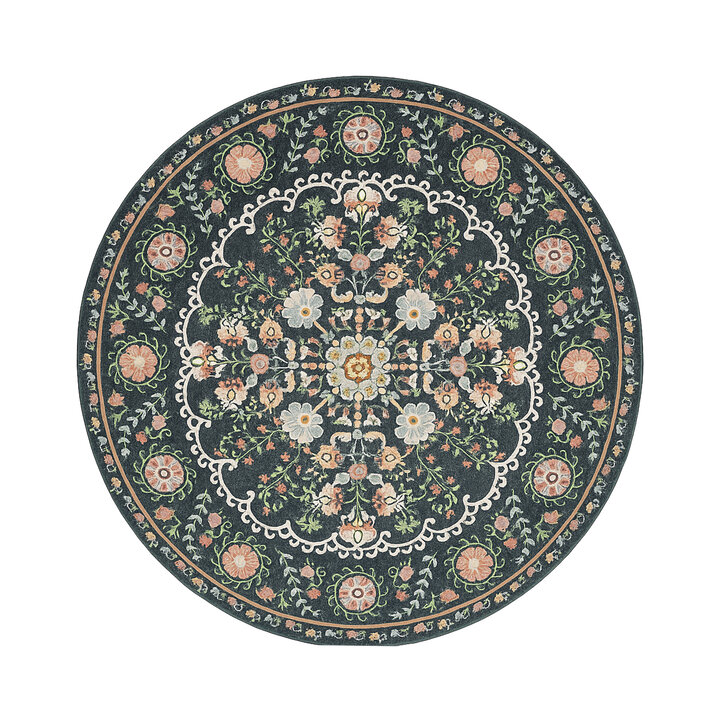 Rond vintage vloerkleed - Bibi Medaillon Blauw - 1