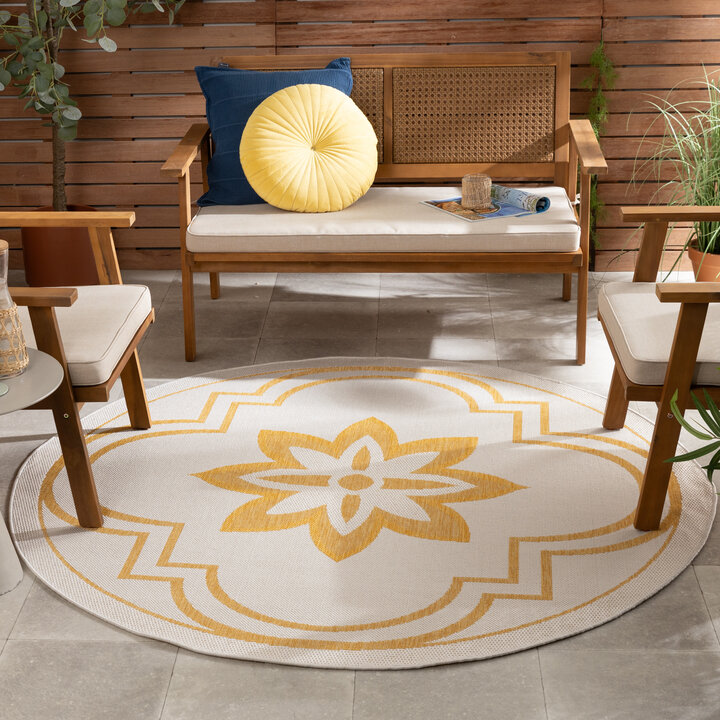 Rond buitenkleed - Isla Medaillon Wit/Geel