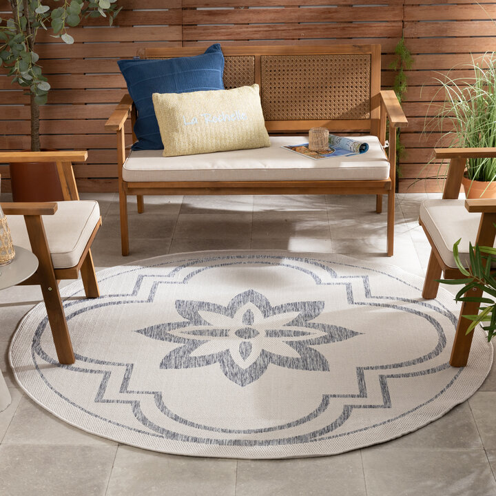 Rond buitenkleed - Isla Medaillon Wit/Lichtblauw