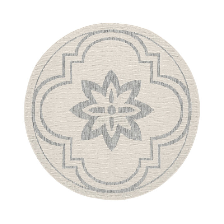 Rond buitenkleed - Isla Medaillon Wit/Lichtblauw - 1