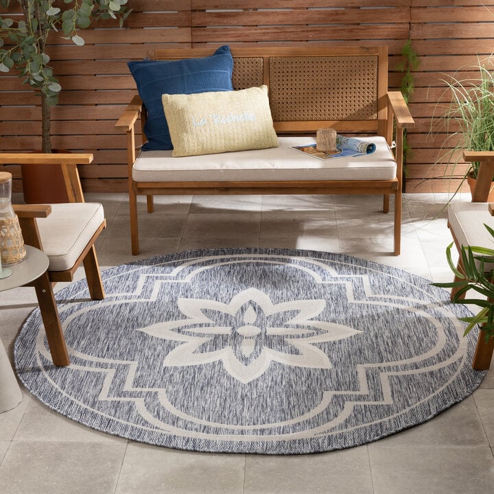 Rond buitenkleed - Isla Medaillon Lichtblauw/Wit