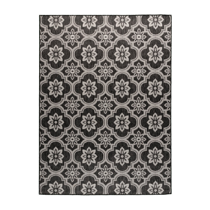 Buitenkleed - Rio Flower Zwart - 1