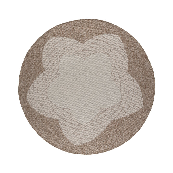 Rond jute buitenkleed - Nusa Flower Beige/Creme  - 1
