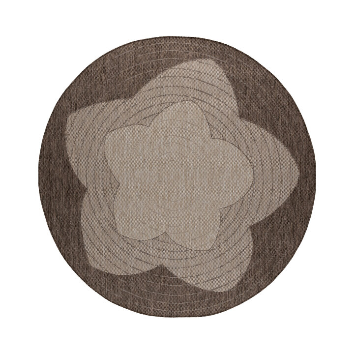 Rond jute buitenkleed - Nusa Flower Bruin/Beige  - 1