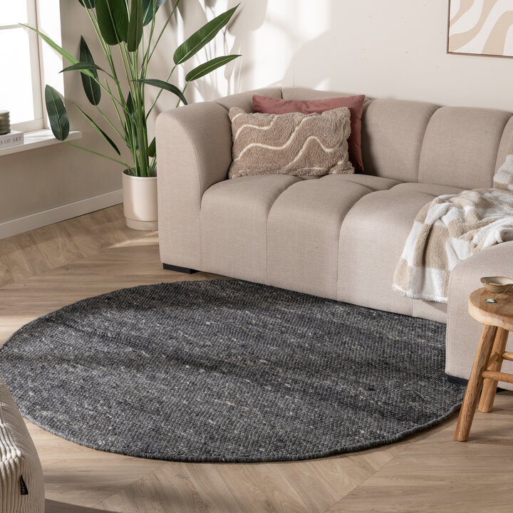 Rond wollen vloerkleed - Feline Antraciet/Gemeleerd