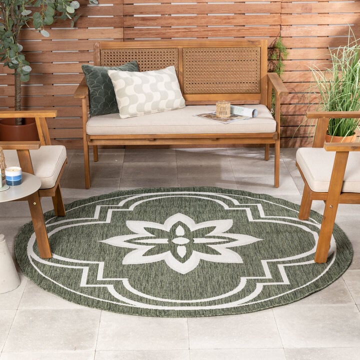 Rond buitenkleed - Isla Medaillon Groen/Wit 