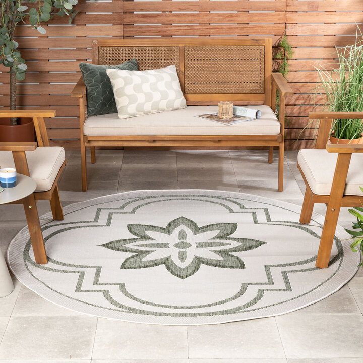 Rond buitenkleed - Isla Medaillon Wit/Groen 