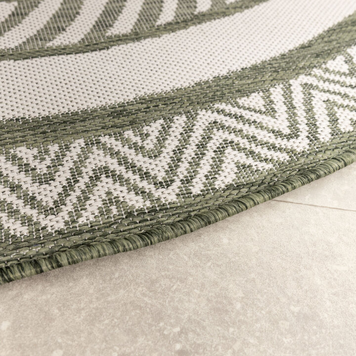 Rond jute buitenkleed - Nusa Medallion Groen/Creme  - 4