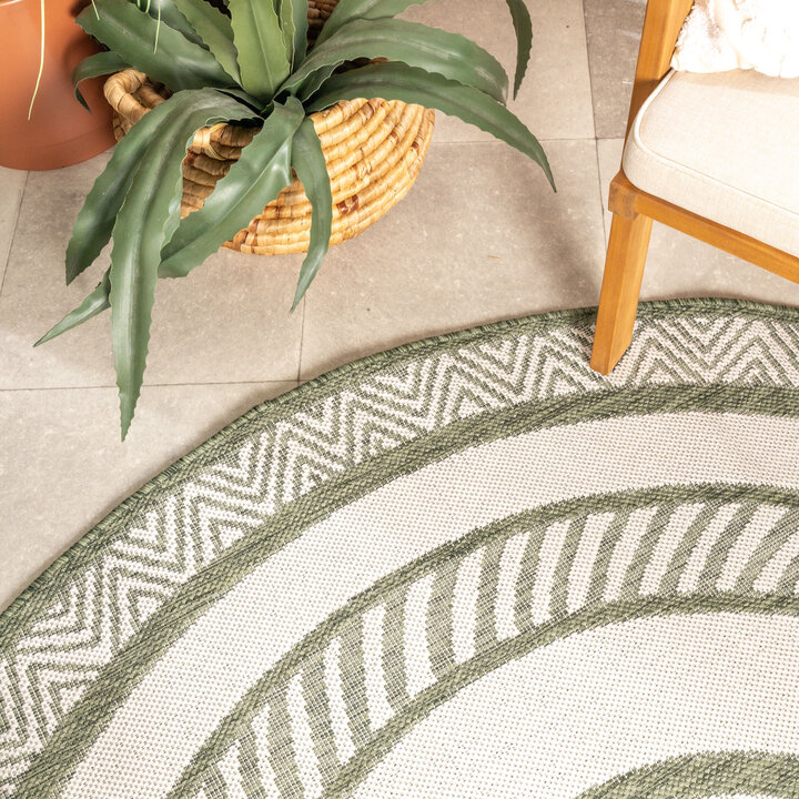 Rond jute buitenkleed - Nusa Medallion Groen/Creme  - 1