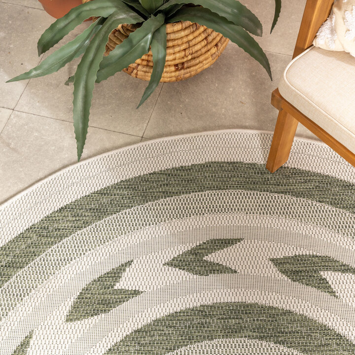 Rond jute buitenkleed - Nusa Orbit Groen/Creme  - 1