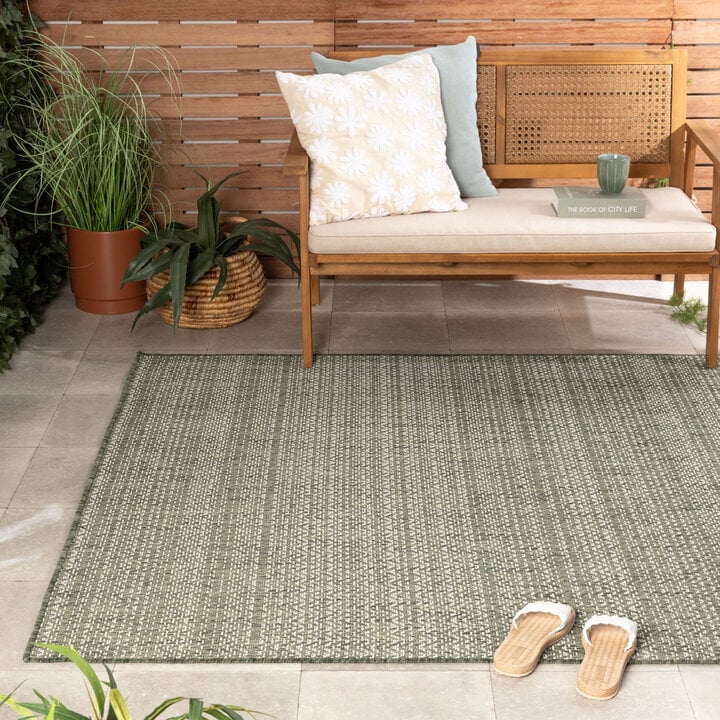 Jute buitenkleed - Nusa Lines Groen/Creme 