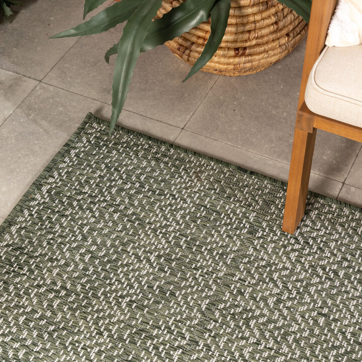 Jute buitenkleed - Nusa Lines Groen/Creme  - 1