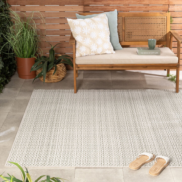 Jute buitenkleed - Nusa Lines Creme/Groen 