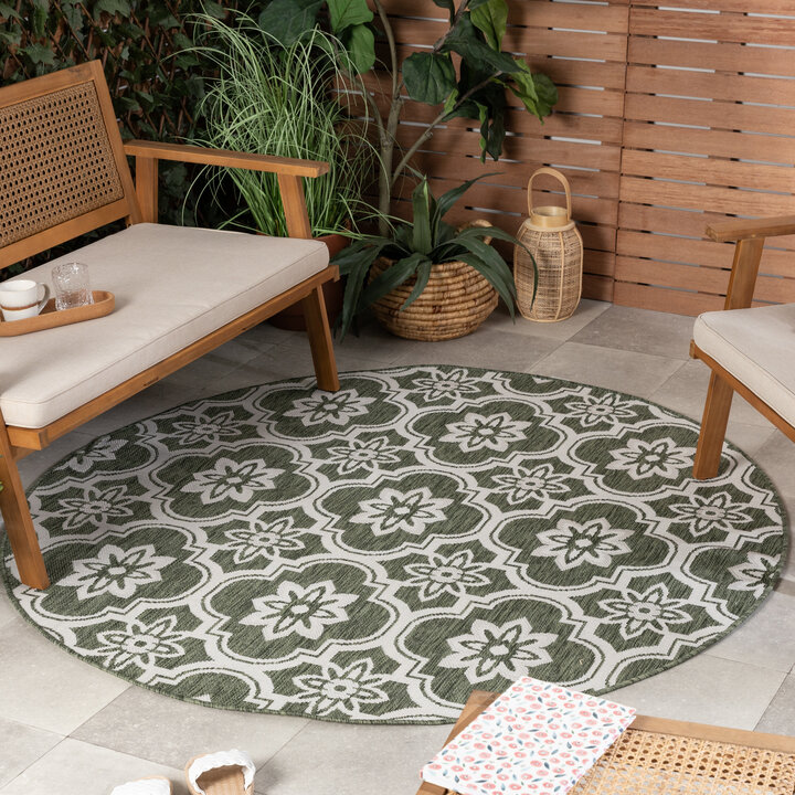 Rond buitenkleed - Rio Flower Groen 