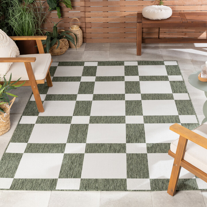 Geometrisch buitenkleed - Faro Blocks Groen