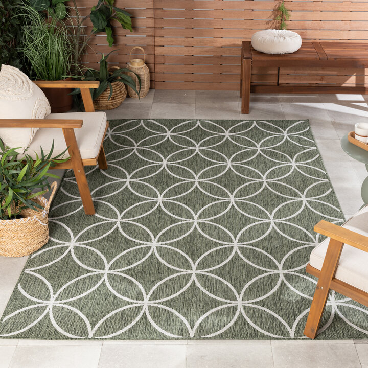 Geometrisch buitenkleed - Faro Ripple Groen/Wit