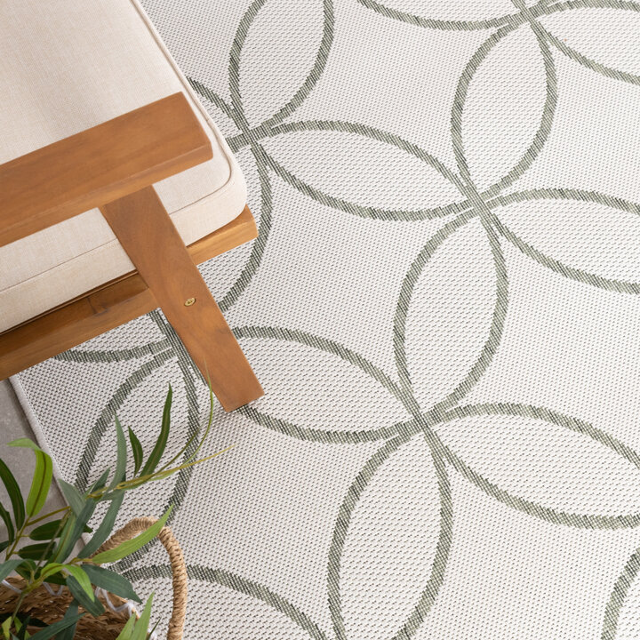 Geometrisch buitenkleed - Faro Ripple Wit/Groen - 1