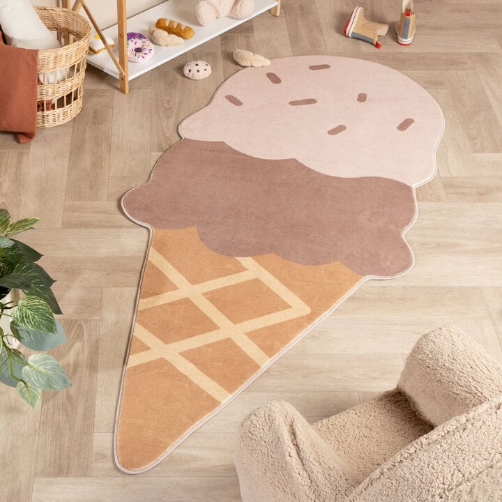 Wasbaar kindervloerkleed - Lexi Ice Cream Bruin